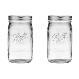 Ball Quart jar with wide mouth and silver lid for easy filling.