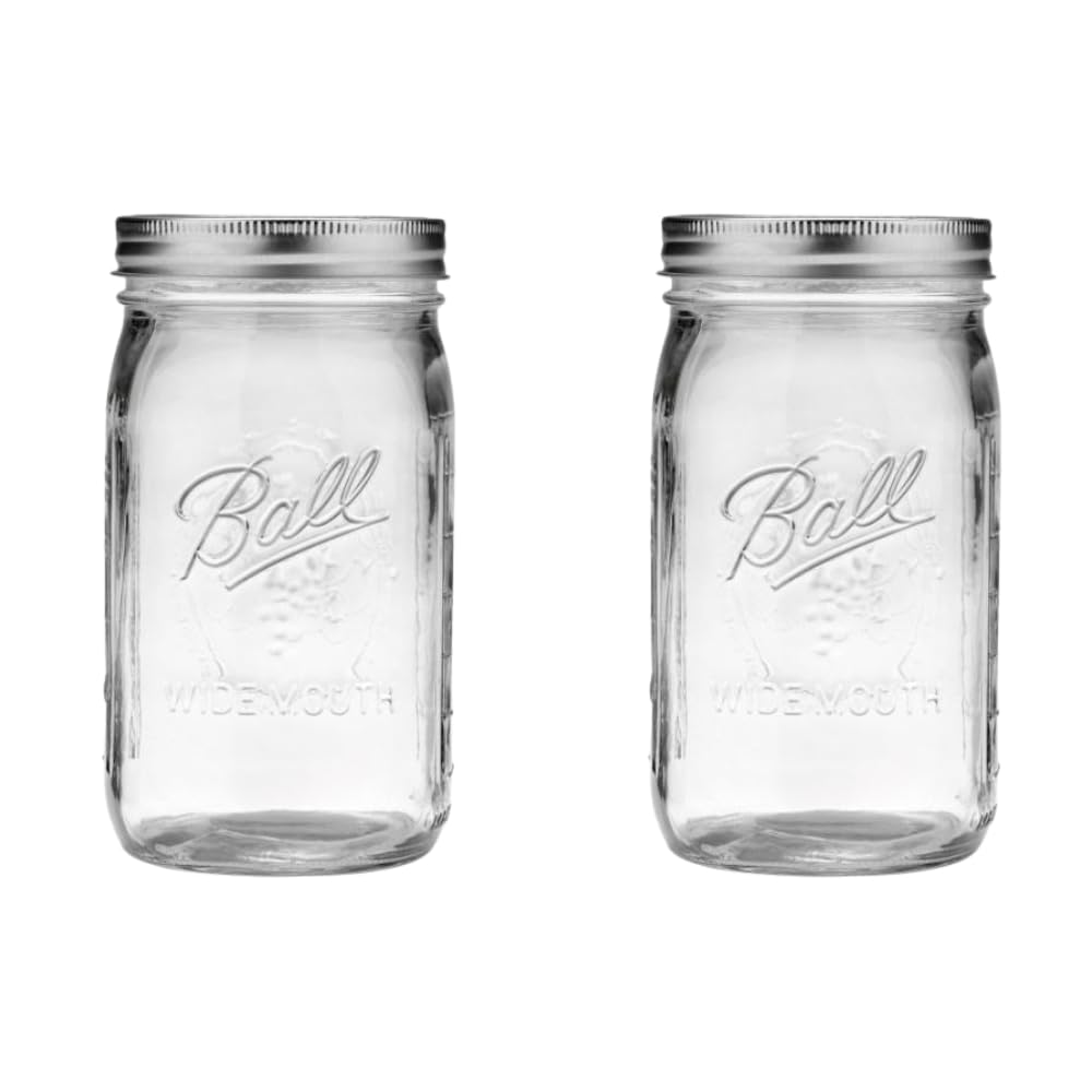 Ball wide-mouth jar front view with lid and band for secure storage