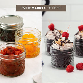 Ball wide-mouth jelly jar showing clear glass and quilted detail for contents visibility.