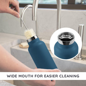 Bambaw bottle with spacious neck allows easy cleaning with a bottle brush.