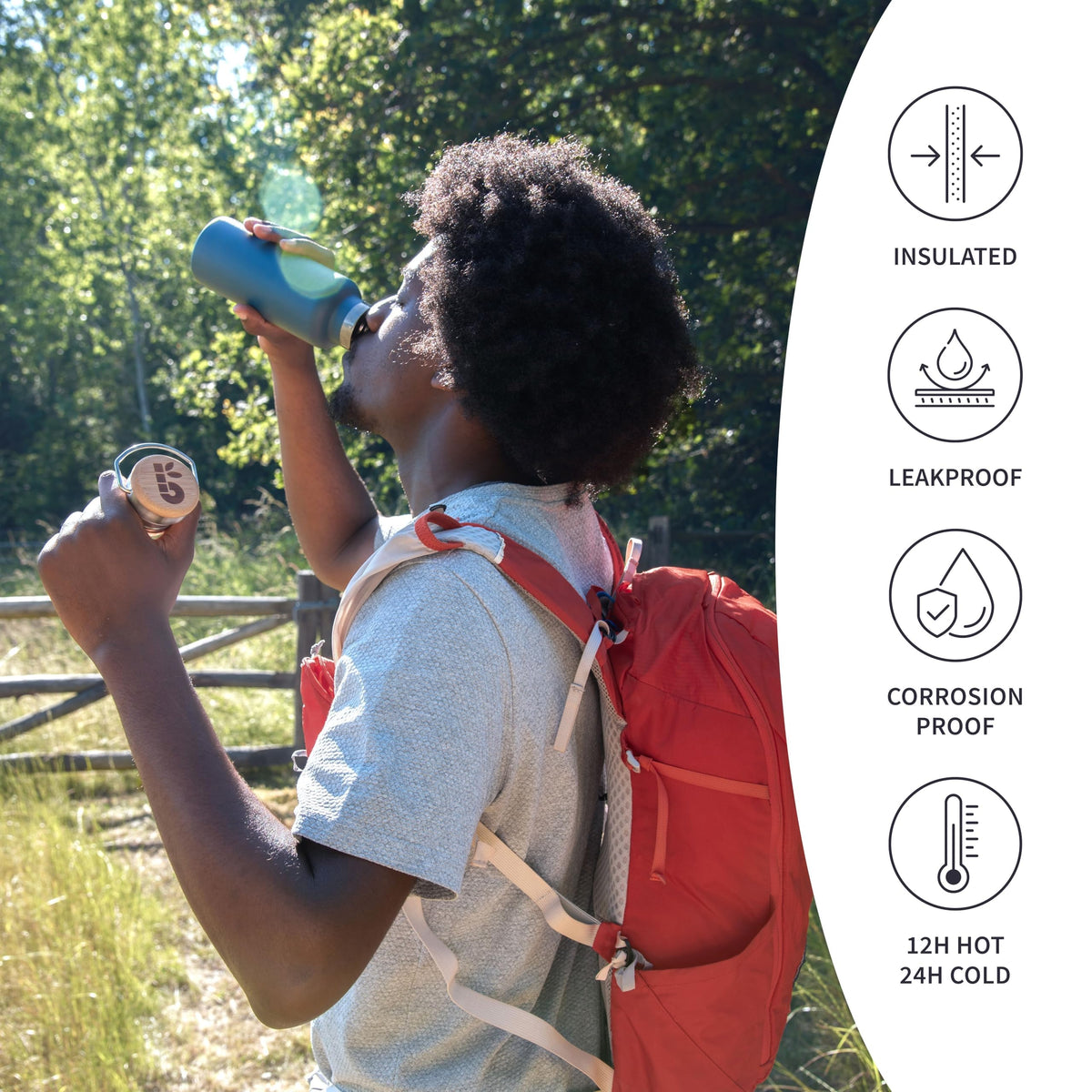 Bambaw bottle handle enables easy carrying on hikes.