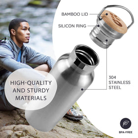 Bambaw stainless steel bottle on a hike keeps beverages cold for hours.