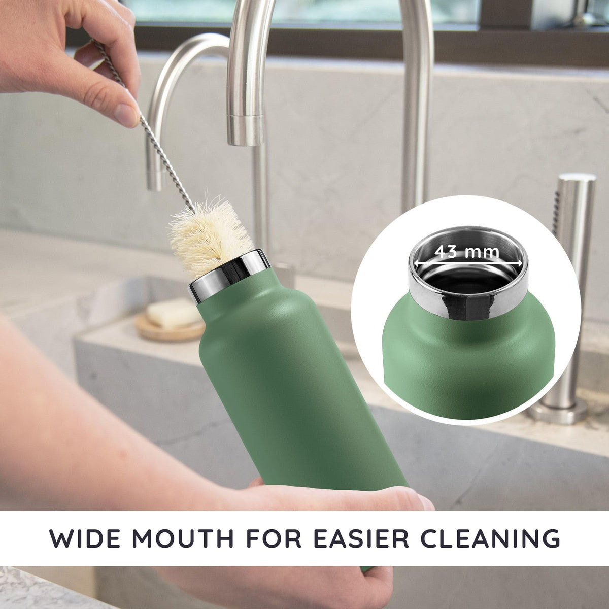 Bambaw wide mouth opening shown for ice cubes and tea infuser.