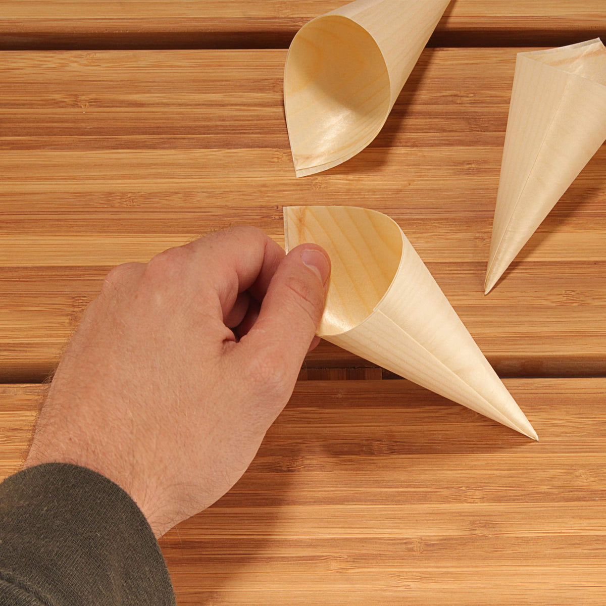 BambooMN cone with cheese bites for rustic platters.
