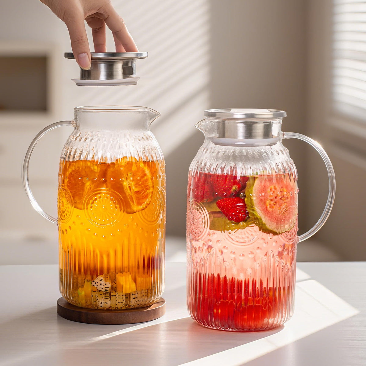 Bandesun lemonade pitcher on kitchen counter displays vibrant color