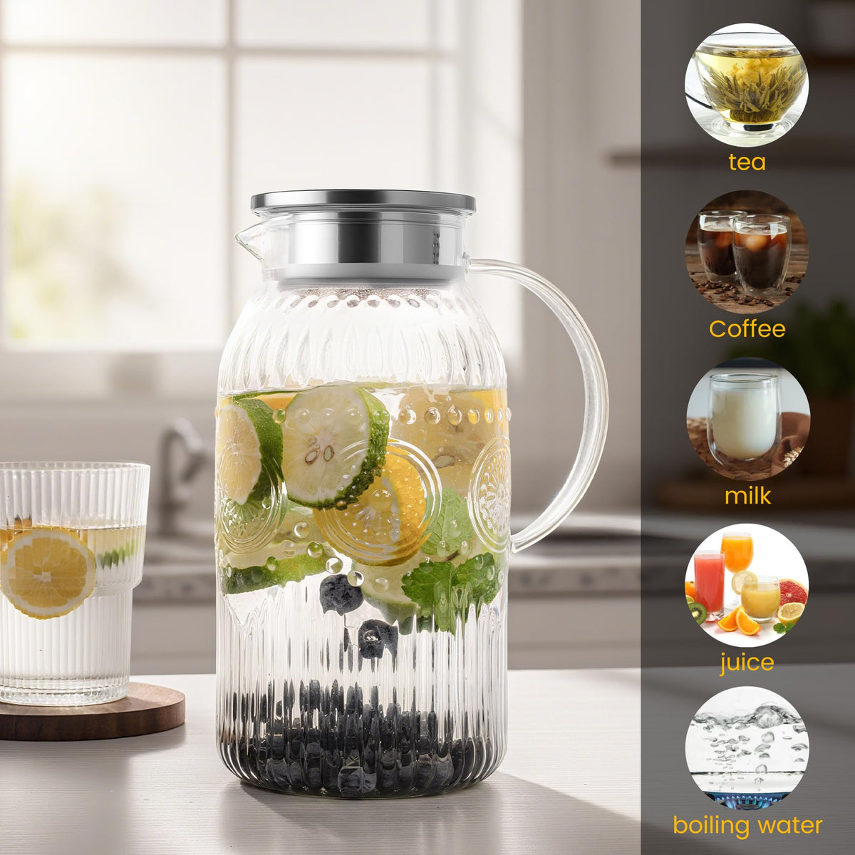 Bandesun vintage pitcher leak-proof lid with silicone seal prevents spills.