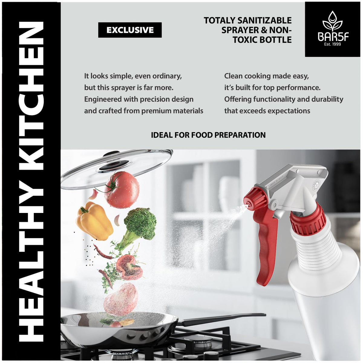 Bar5F ergonomic trigger spray bottle for comfortable, controlled mist during cooking
