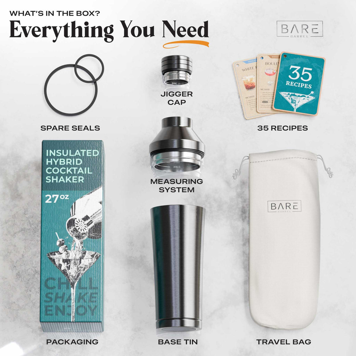Bare Barrel 35 recipe cards included for cocktail inspiration