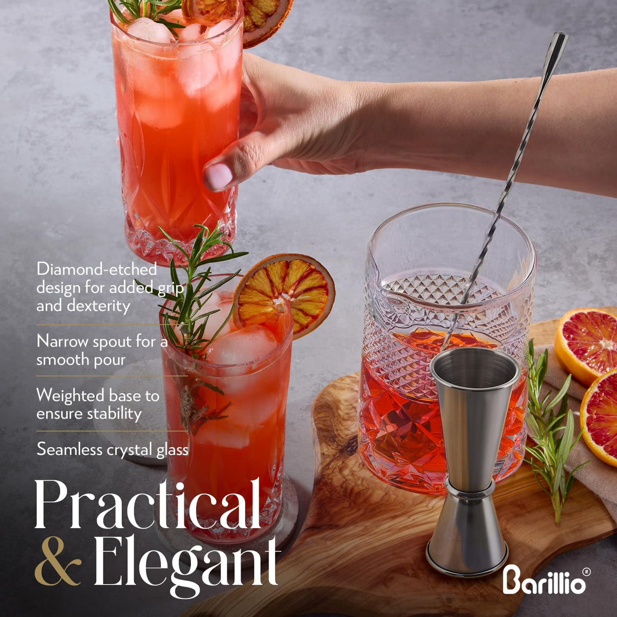 Barillio ridged muddler releasing flavors in fresh cocktails
