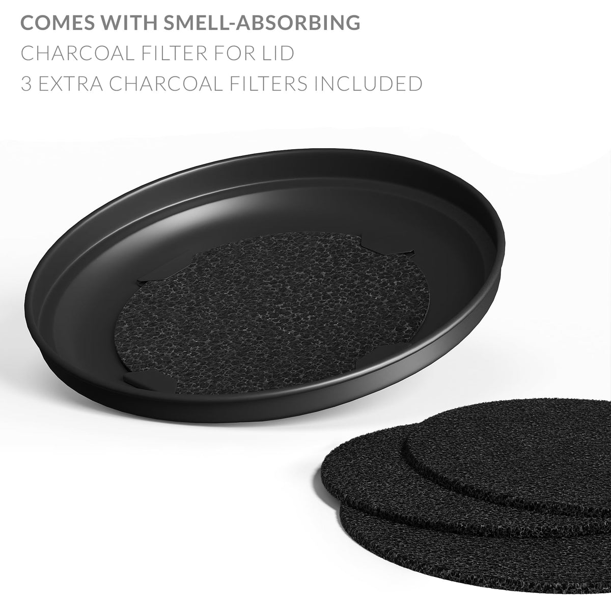 Barnyard Designs countertop composter with three odor-absorbing filters.