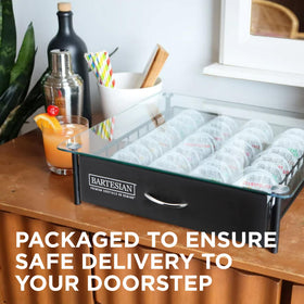 Bartesian capsule drawer beside the machine creates a tidy kitchen bar setup