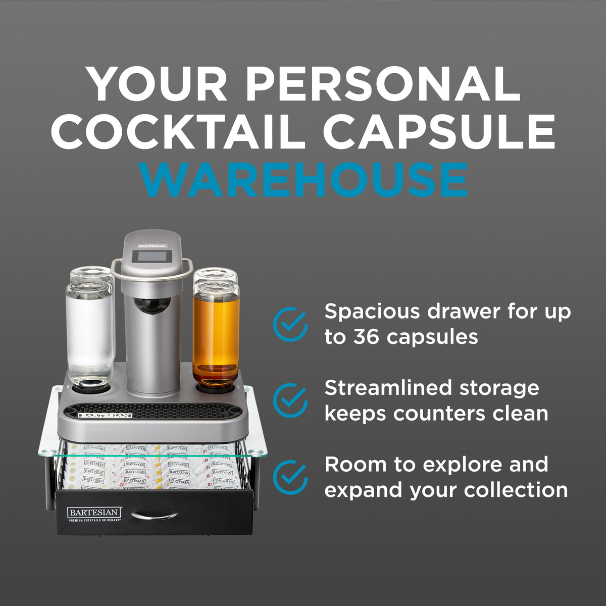 Bartesian capsule drawer open display showing quick access to flavors