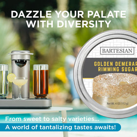 Bartesian flavored salty rim accessory complements Margaritas and other rim-ready cocktails.