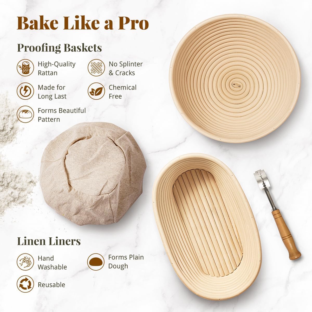 BAVIFY banneton proofing baskets set highlighting natural rattan and artisan shaping