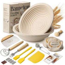 BAVIFY wood pulp banneton basket 9in round for even proofing and crust development.