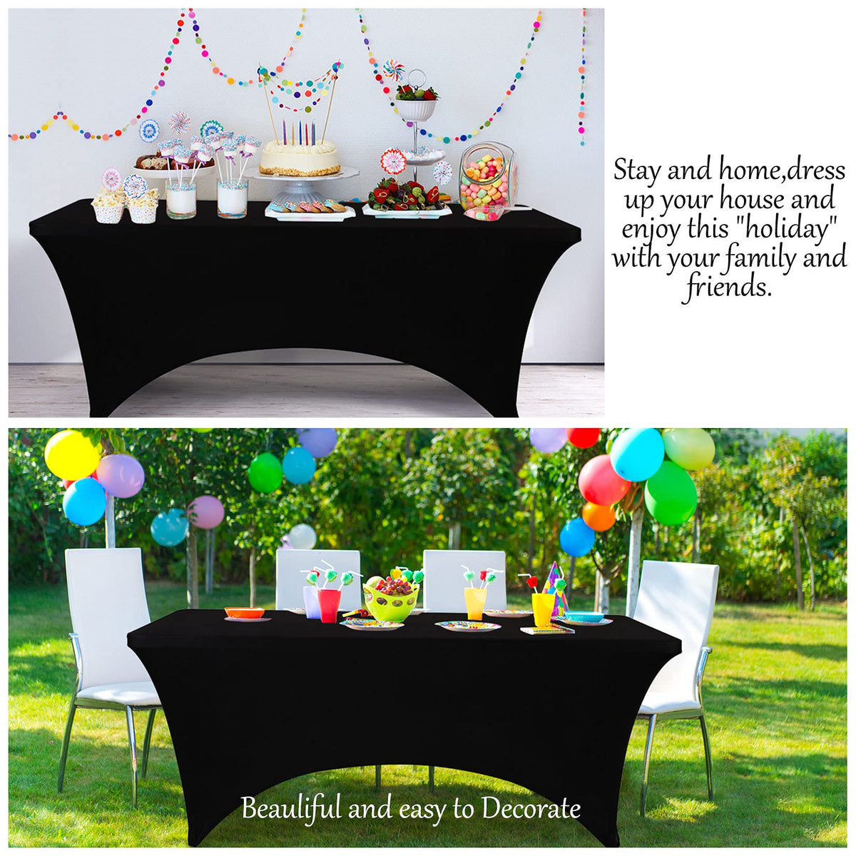 BDDC black table cover used in wedding and banquet decor setup