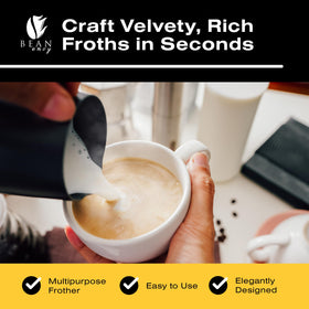 Bean Envy handheld frother wand in action for creamy at-home lattes.