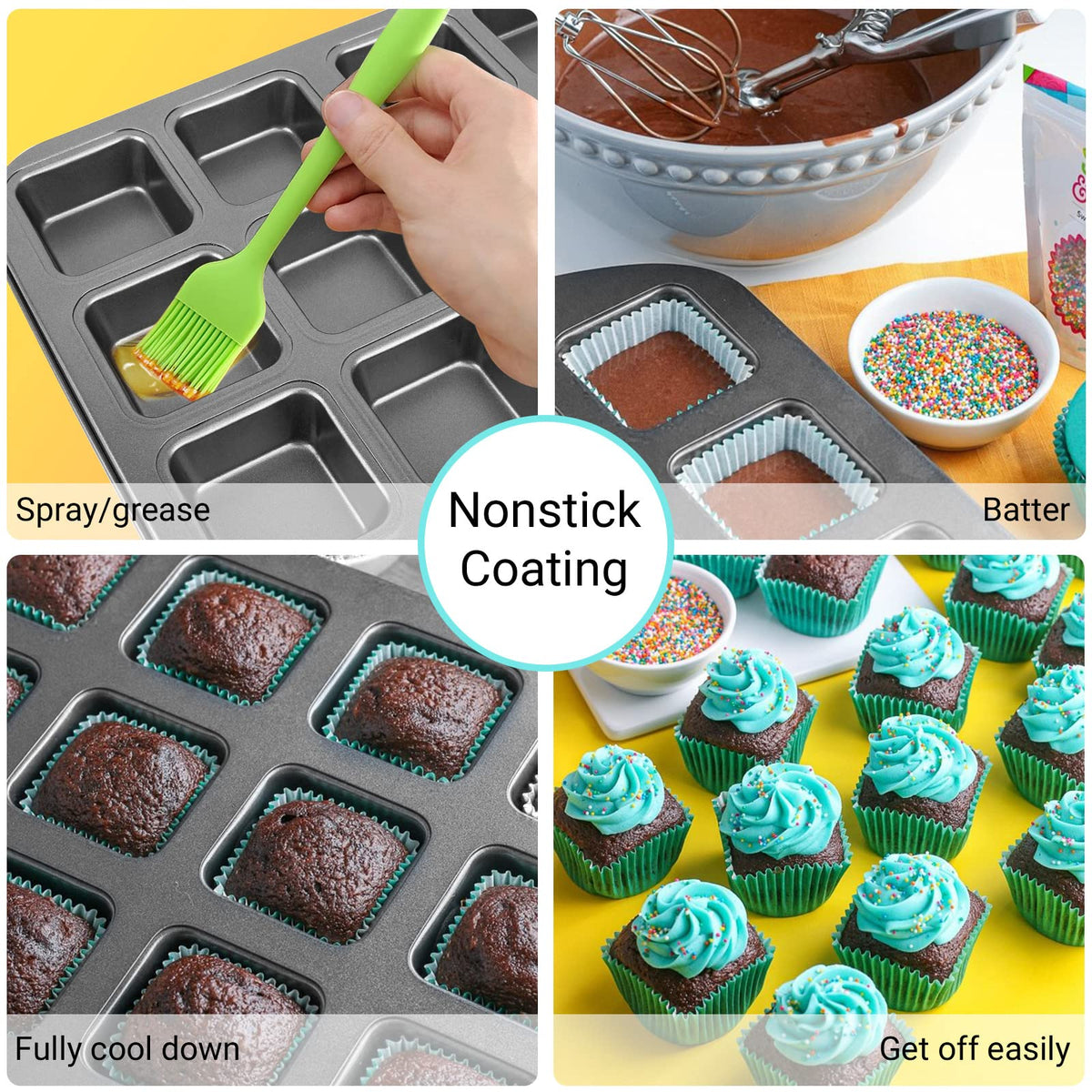 Beasea divider brownie pan showing 12 wells for uniform mini treats.