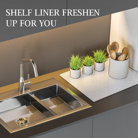 Beautysaid kitchen cabinet liner provides secure grip on glass and metal surfaces.