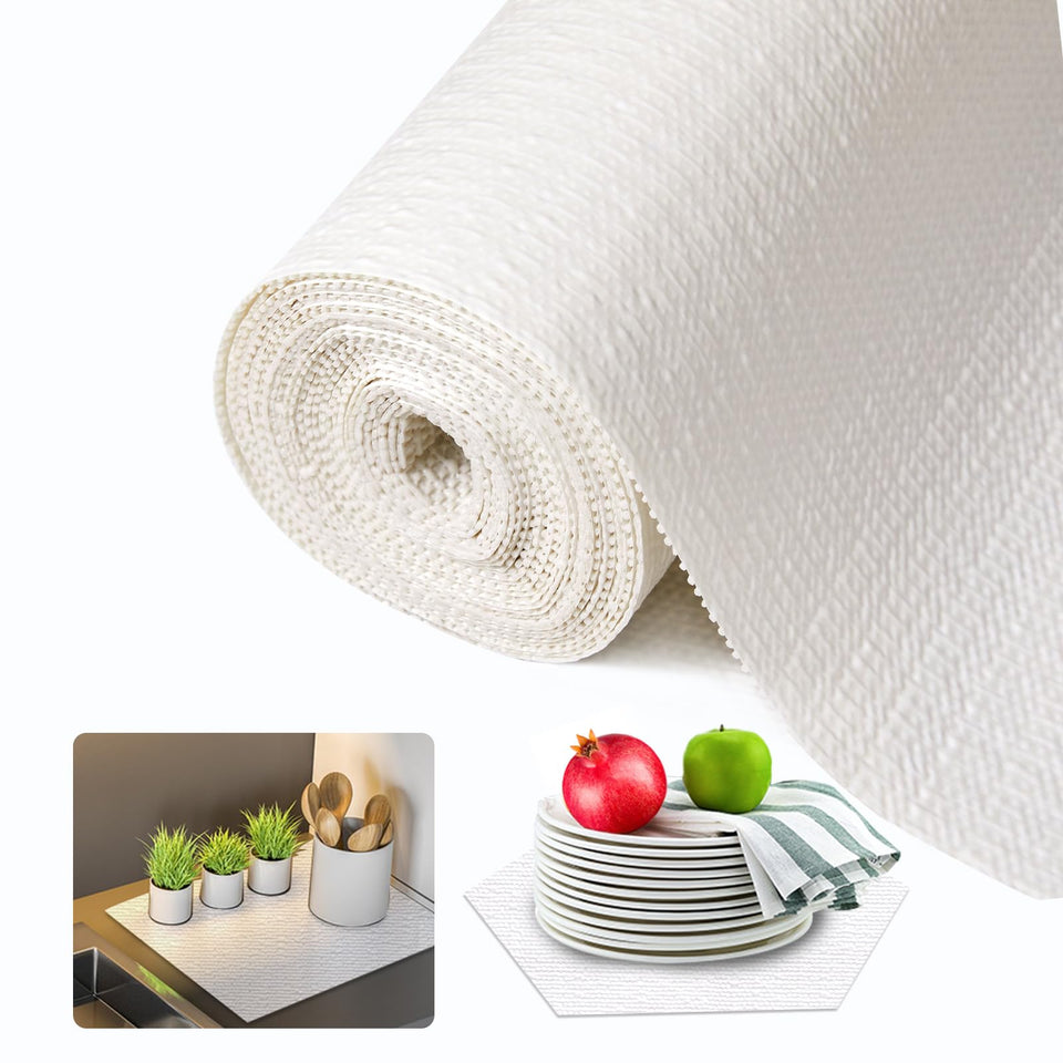 Beautysaid non-adhesive shelf liner for kitchen cabinets enhances organization.