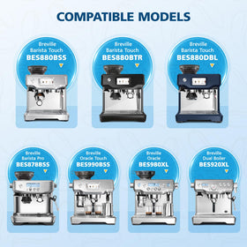 Beckacher Breville filter-pack compatibility chart showing model fit for BES880 BES990 BES980.