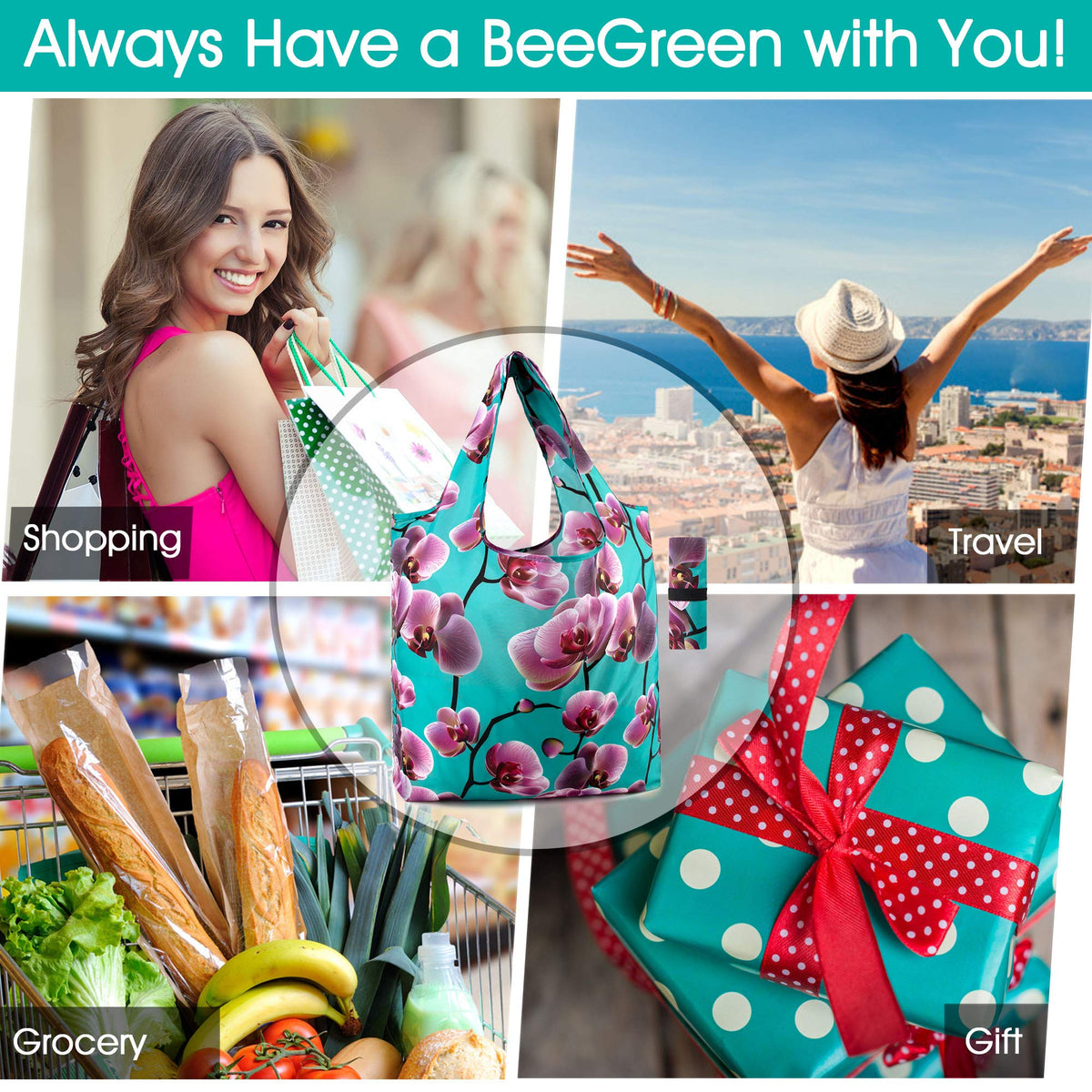 BeeGreen foldable bag with zip pouch for compact storage.