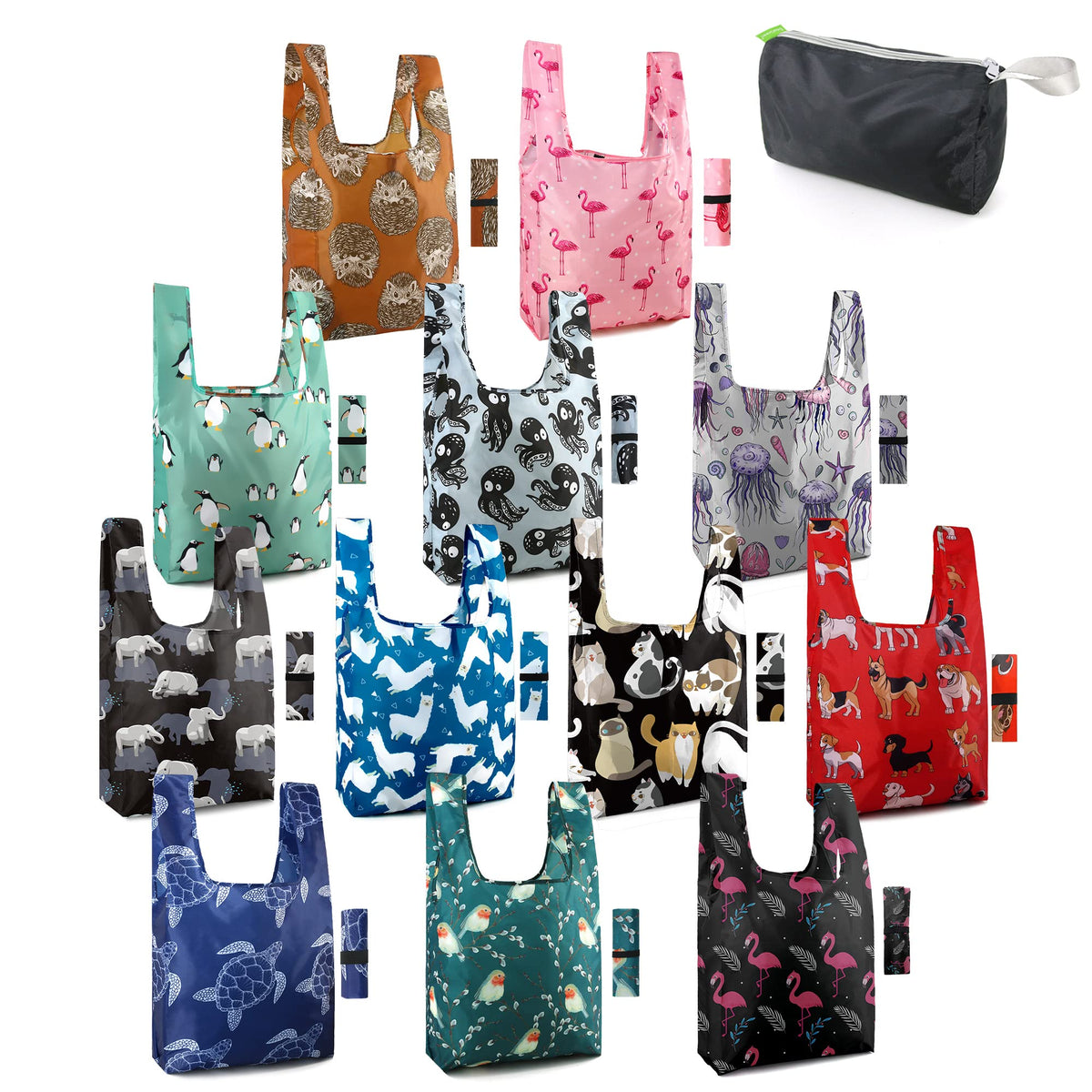 BeeGreen foldable grocery bags with 12-pack capacity, durable and reusable.