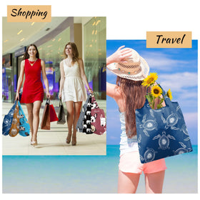 BeeGreen foldable tote tucked into a pocket for purse or car storage.