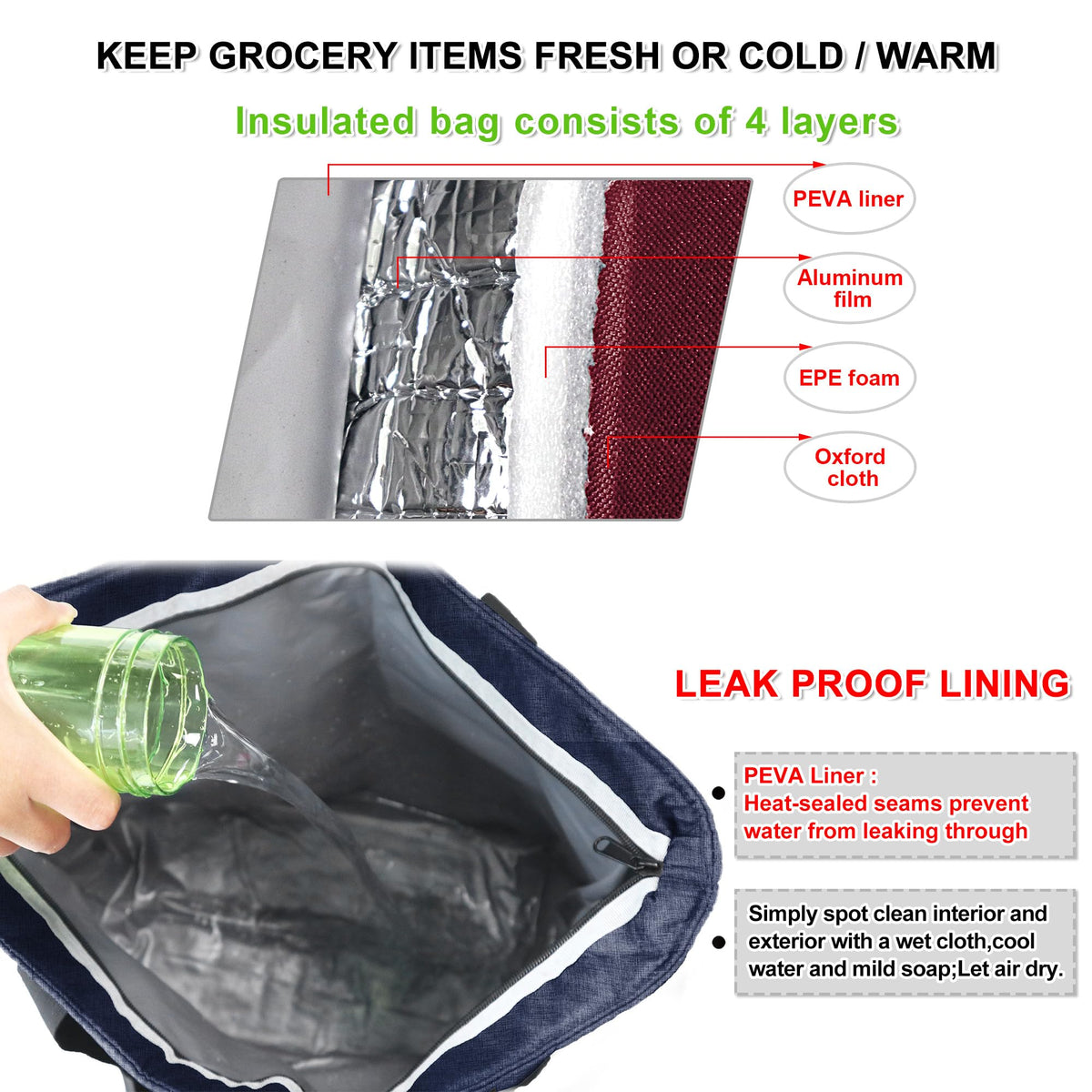 BeeGreen insulated cooler bag interior with four-layer lining for temperature control