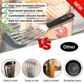 Beijiyi heat-resistant silicone fish spatula 10-6 inch versatility for delicate eggs and pancakes.