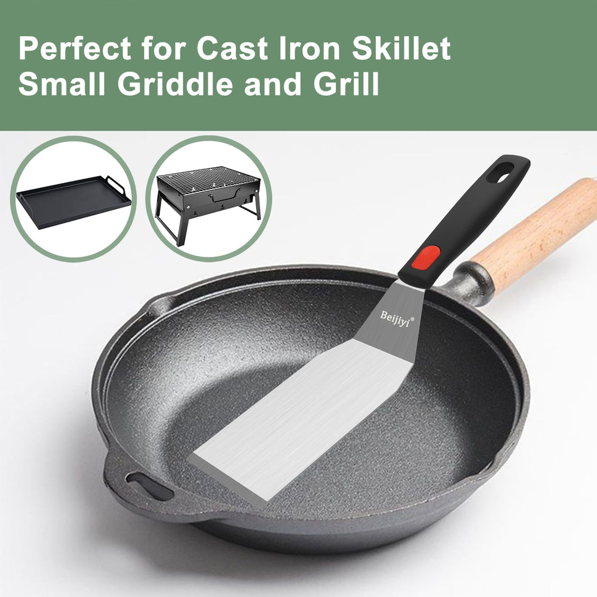 Beijiyi silicone-handle spatula shows heat resistance and comfortable grip.