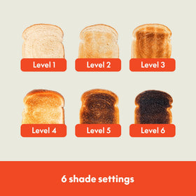 BELLA 4-Slice Toaster browning controls with six settings for toast.