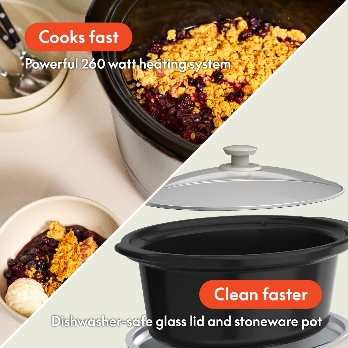 BELLA 6qt demonstrates three heat settings for versatile, hands-off cooking