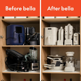 BELLA Flip-n-Store waffle maker cord wrap keeps countertops tidy and organized.