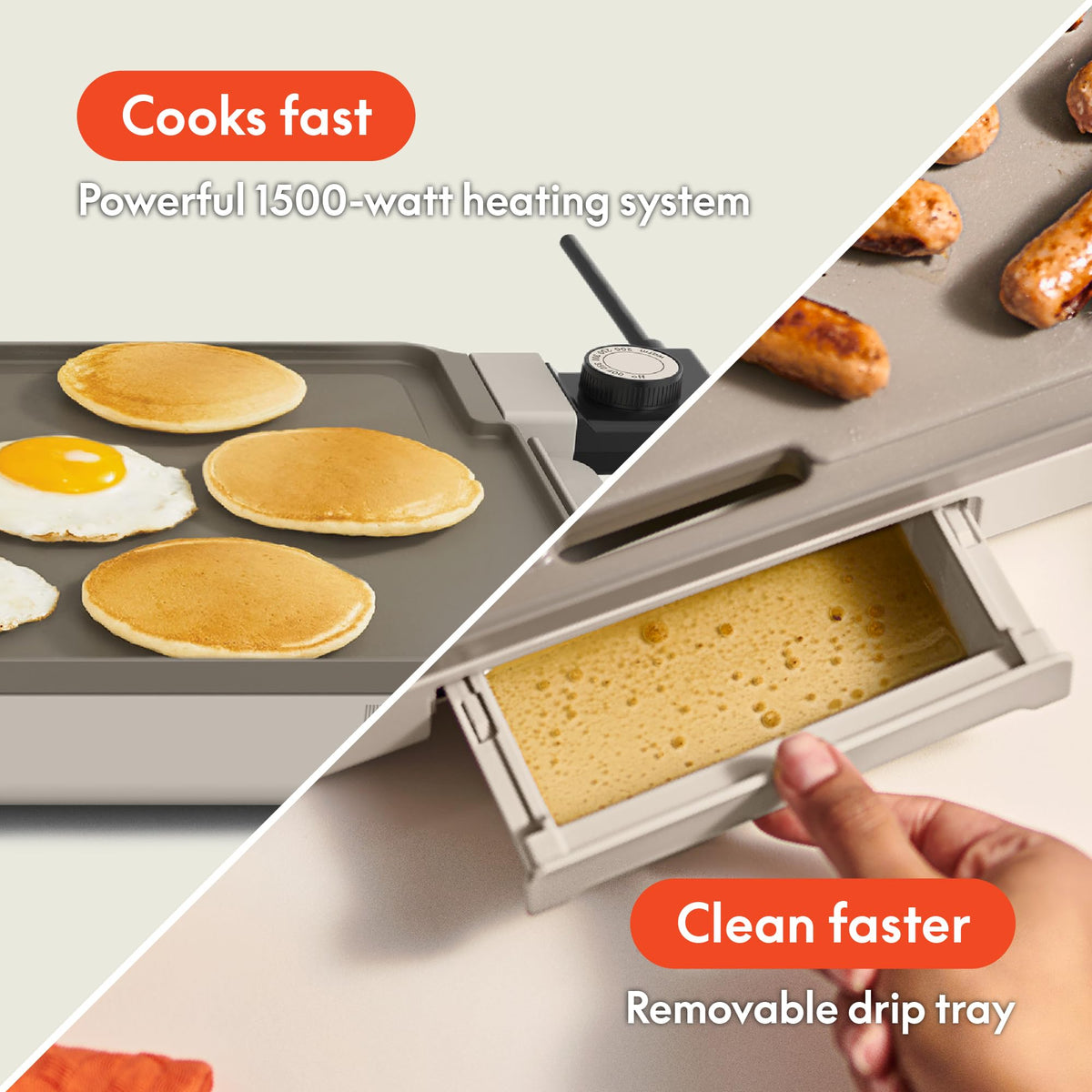 Bella built-in ledge base to help flip pancakes and eggs easily