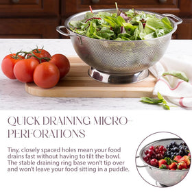 Bellemain colander texture highlights rust-resistant stainless steel construction