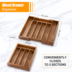 Bellsal Acacia silverware organizer displays utensils at a glance for quick prep.