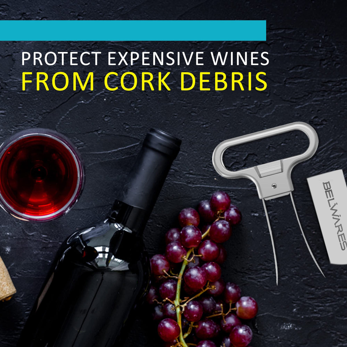 Ergonomic handle on Belwares Ah-So supports comfortable cork removal.