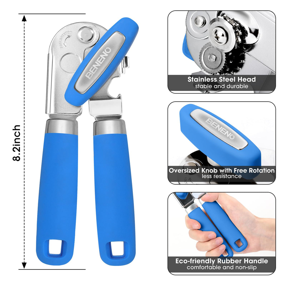 Beneno can opener carbon steel blade close-up highlights razor-sharp performance.