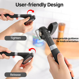Beneno can opener enables safe lid removal with smooth-edge cutting.