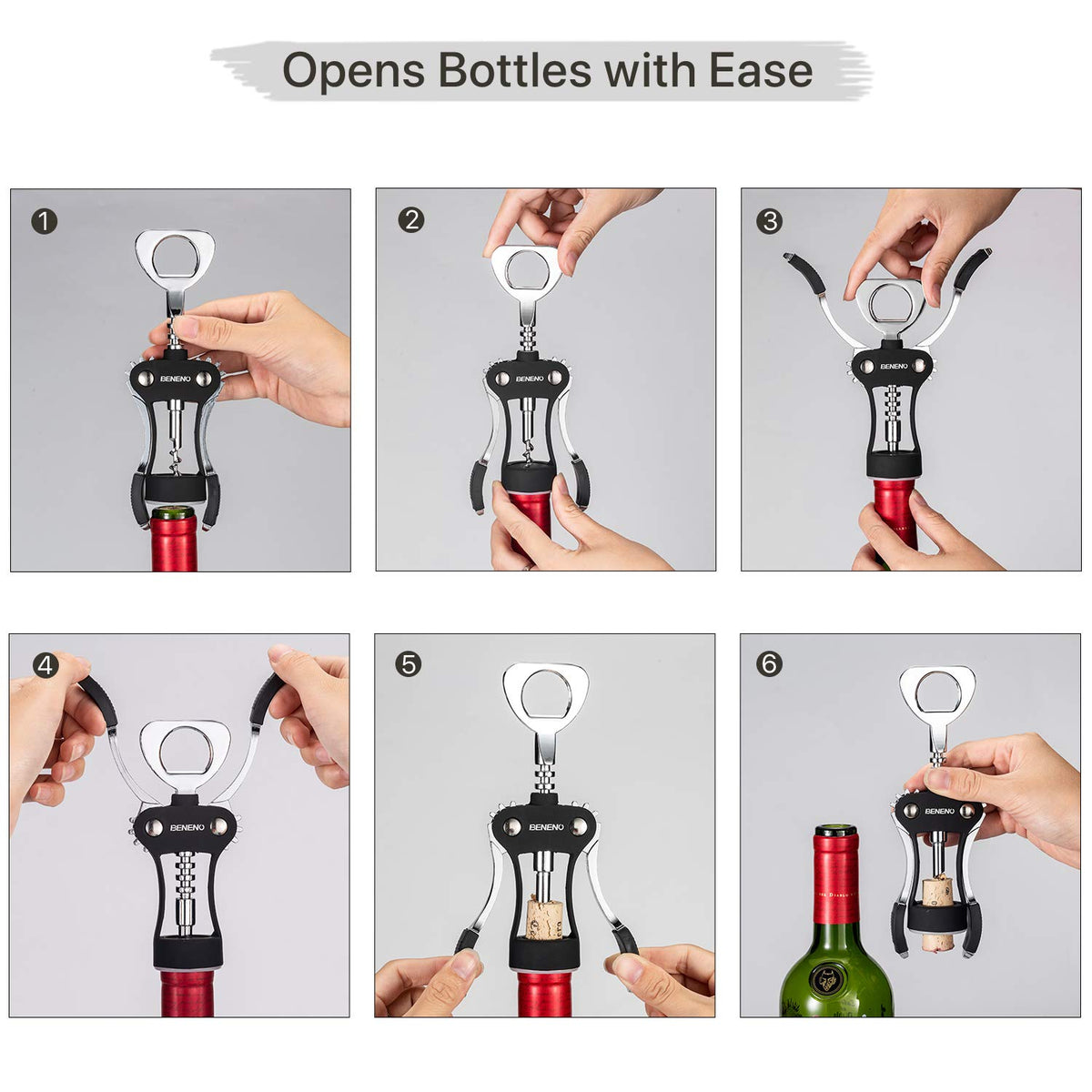 Beneno wine opener black upgrade look complements modern kitchen.