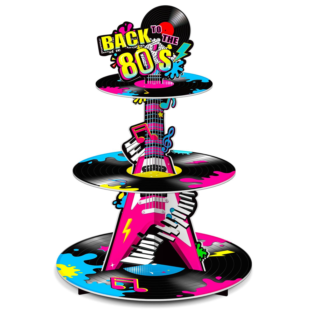 benlouis 80s cupcake stand displaying cupcakes in a retro neon theme for a party