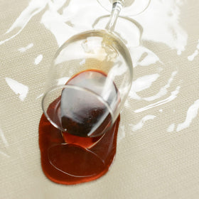 Benson Mills wipe-clean tablecloth; damp cloth maintenance after meals.