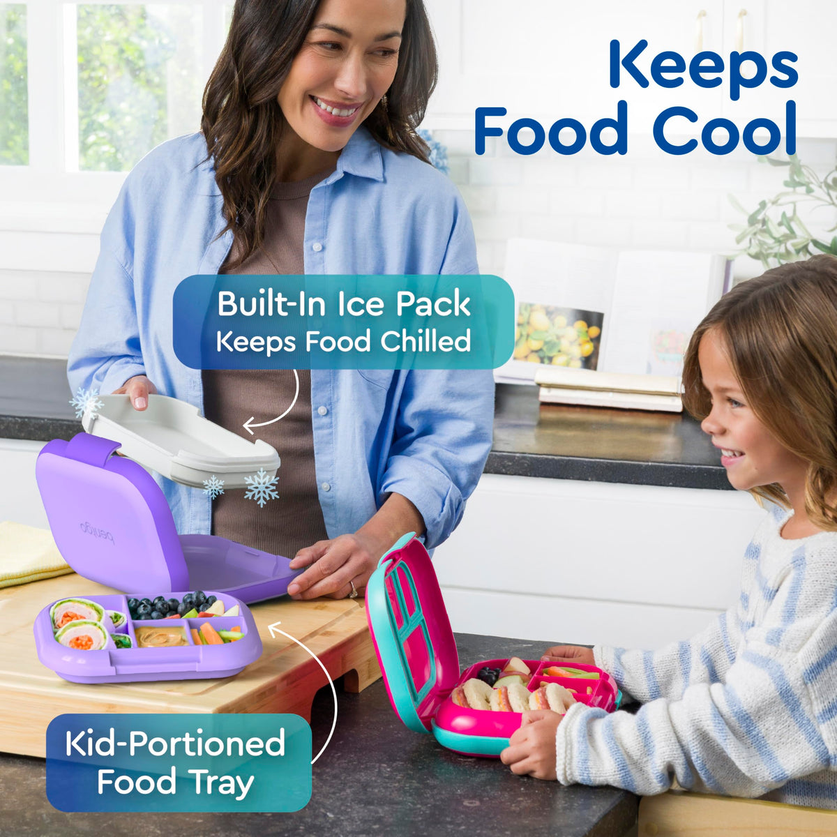 Bentgo Chill built-in ice pack image highlighting the cooling feature for hours.