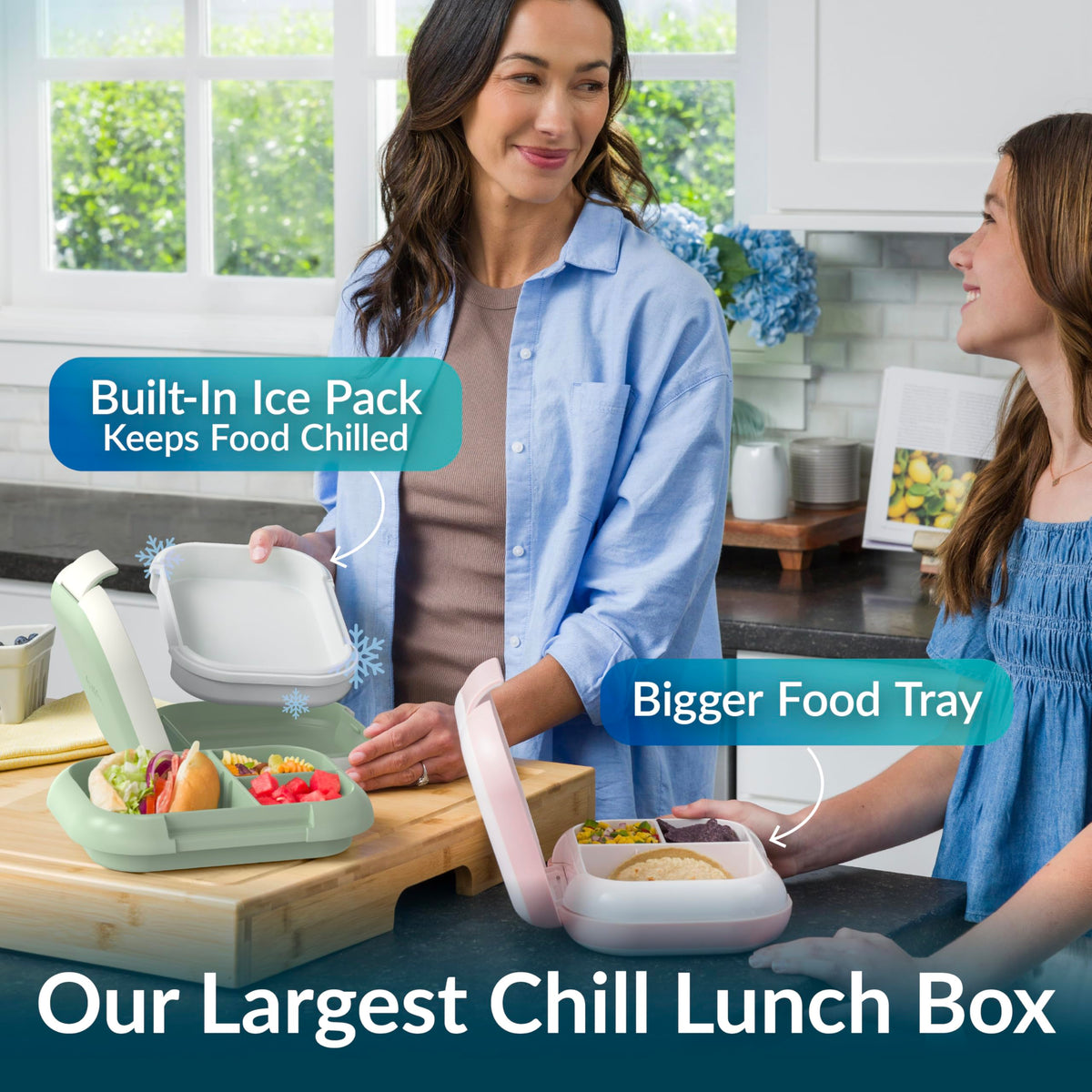 Bentgo Chill Max with ice pack under the tray keeping foods cool all day.