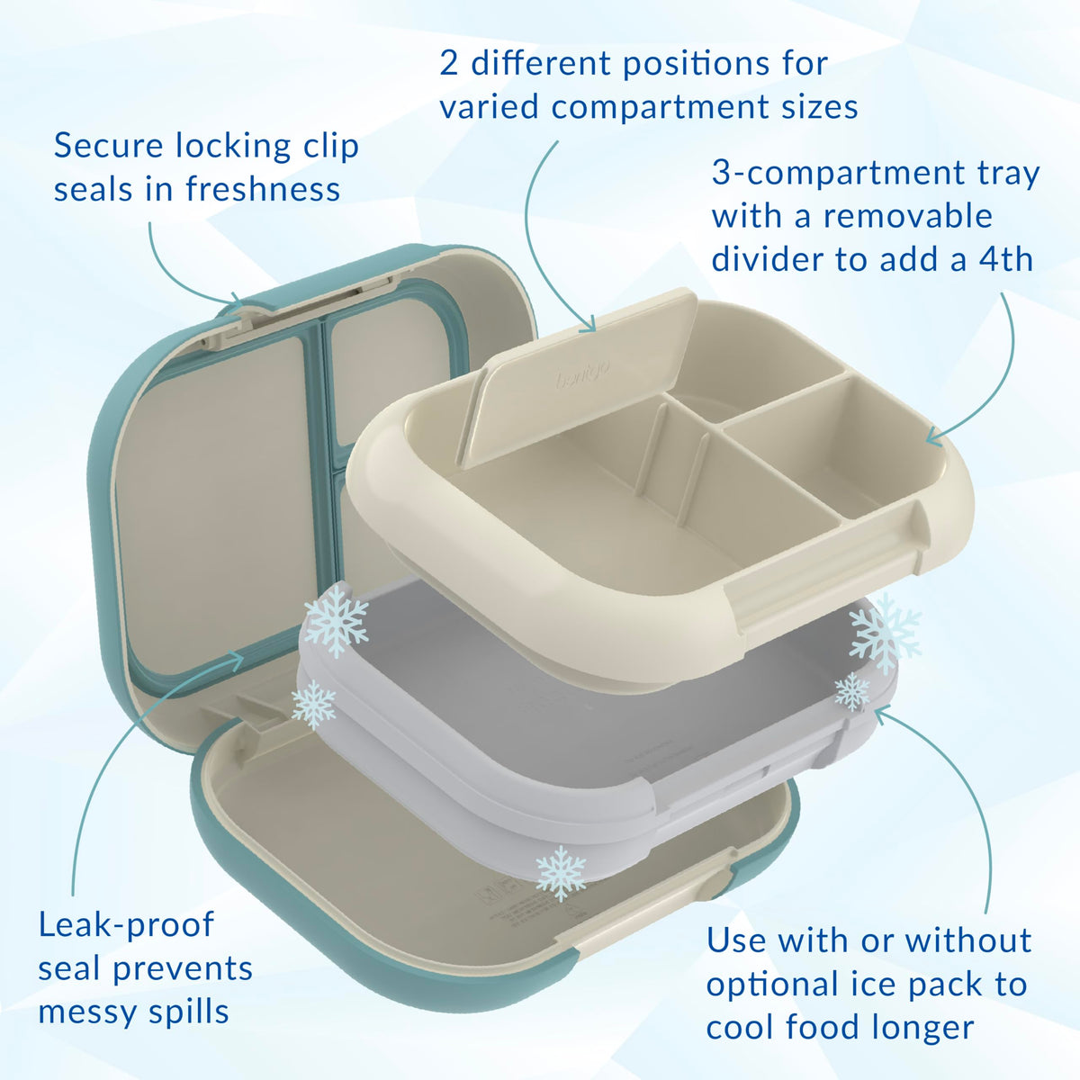Bentgo Chill Max removable divider for 3 or 4 compartments.