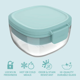 Removable 4-compartment tray keeps toppings separate and meals organized inside the bowl.