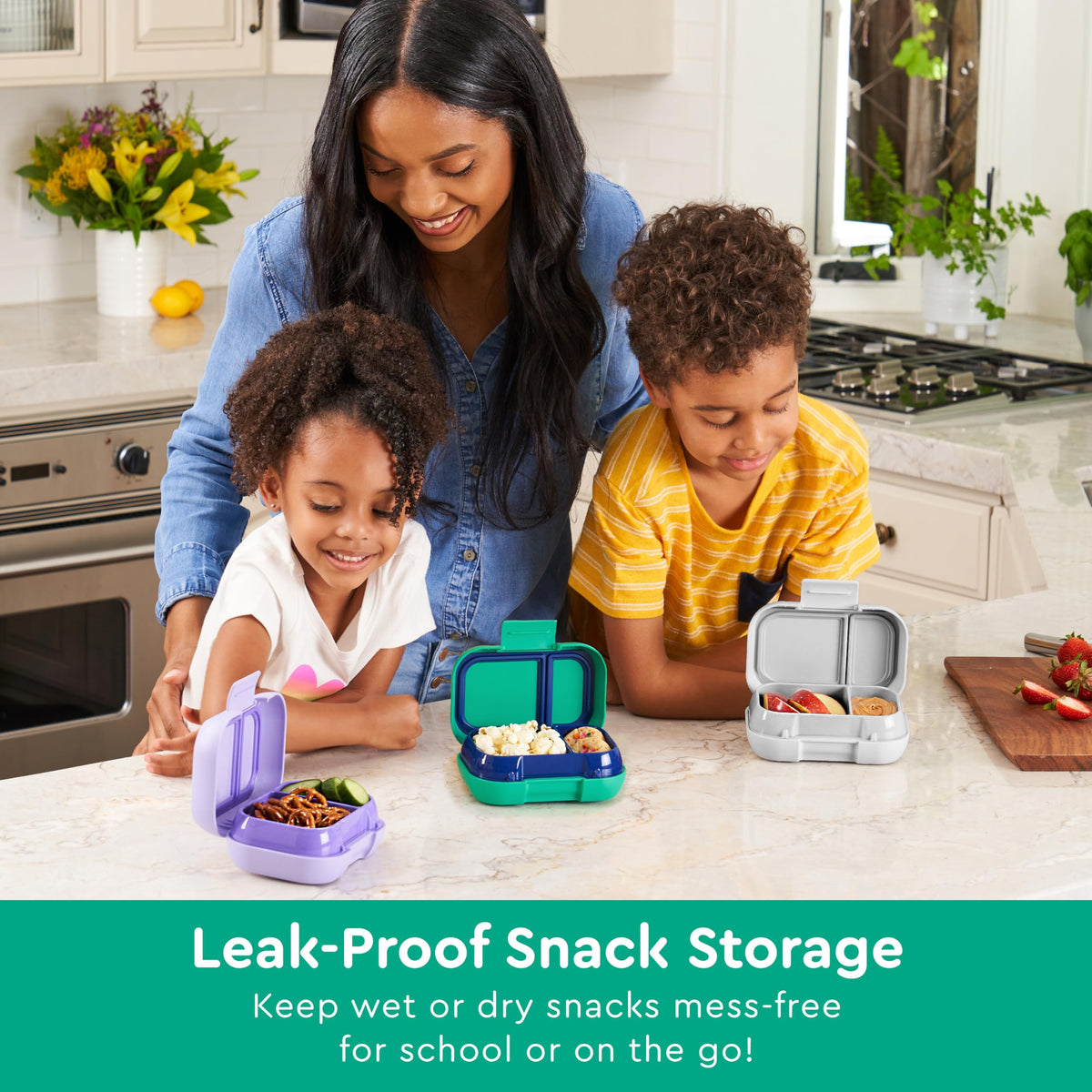 Bentgo Kids Snack leak-proof lid prevents spills in backpacks
