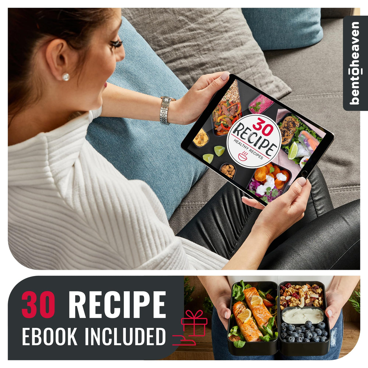 Bentoheaven includes dip container and utensils for complete on-the-go dining.