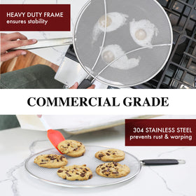 BergKoch splatter screen with ergonomic feet keeps grease off counters
